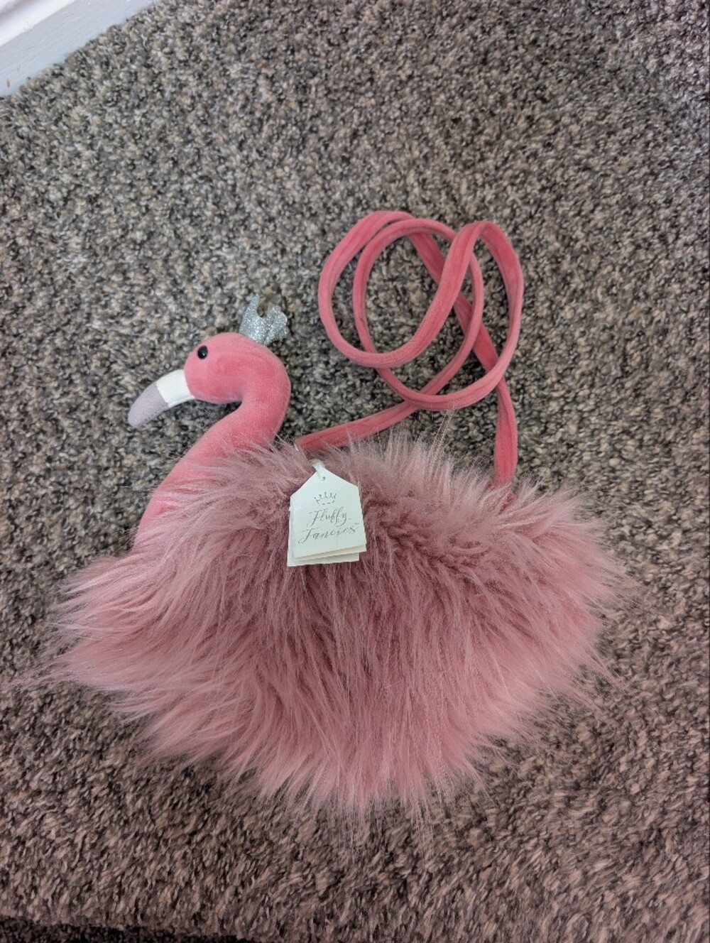 Jellycat Fluffy Fancies Pink Flamingo Plush Crossbody Bag Purse